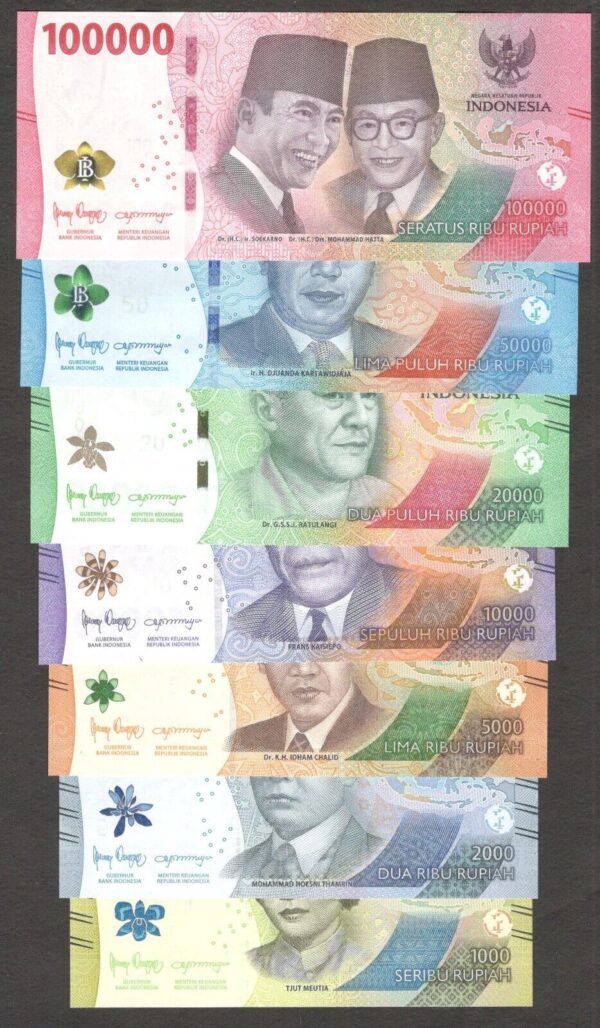 PREFIX AAA Set Indonesia 100000 50000 20000 10000 5000 2000 1000 Rupiah 2022 UNC - Image 2