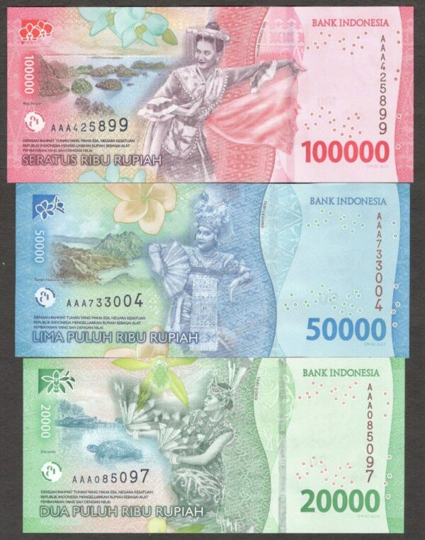 PREFIX AAA Set Indonesia 100000 50000 20000 10000 5000 2000 1000 Rupiah 2022 UNC - Image 3