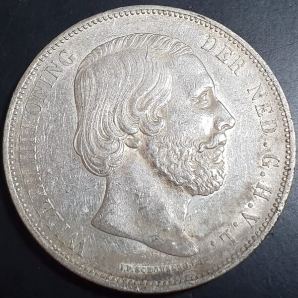 Netherlands 2 1/2 2.5 Gulden Willem William III 1872 Silver High Grade