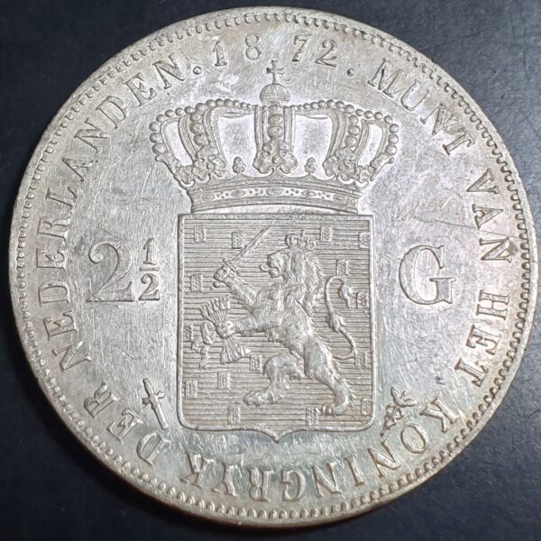 Netherlands 2 1/2 2.5 Gulden Willem William III 1872 Silver High Grade - Image 2