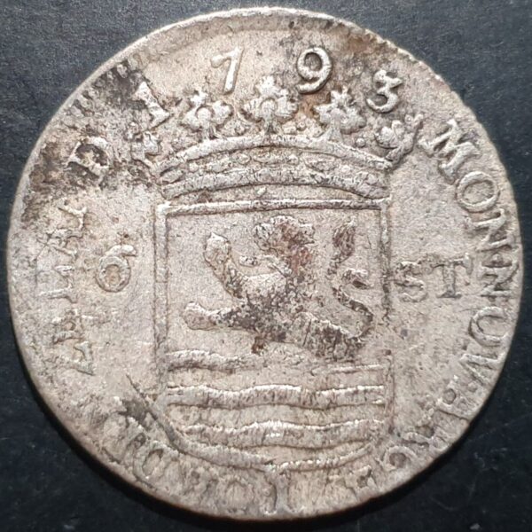 Netherlands 6 Stuiver Scheepjesschelling Zeeland Zeelandia 1793 Silver VG - Image 2