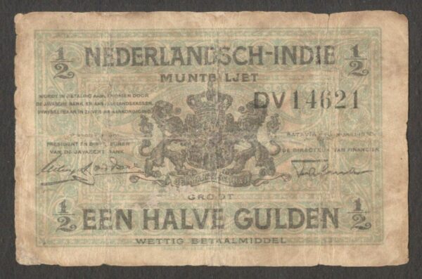 Netherlands Indies Indonesia 1/2 0.5 Gulden P-102 1920 VG