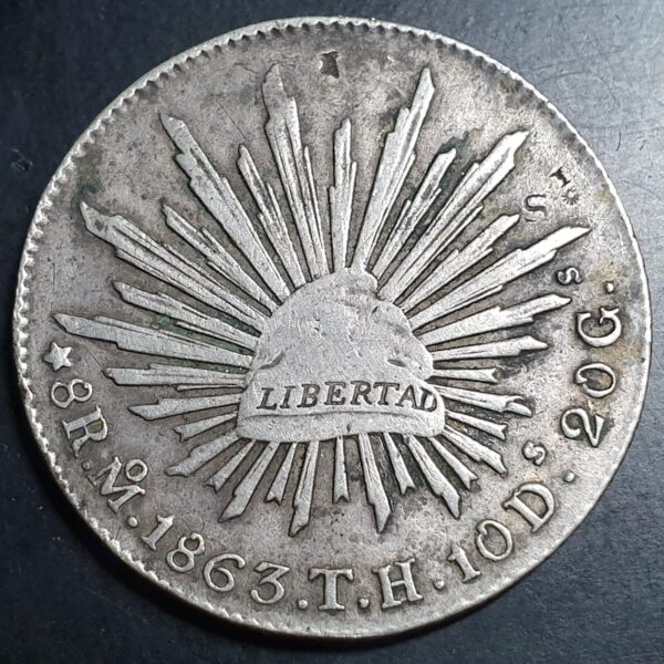 Mexico First Republic 8 Reales 1863 Mo TH Mexico City Mint