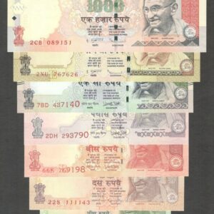 Full Set India 5 10 20 50 100 500 1000 1,000 Rupees 2009 - 2017 Random Year UNC