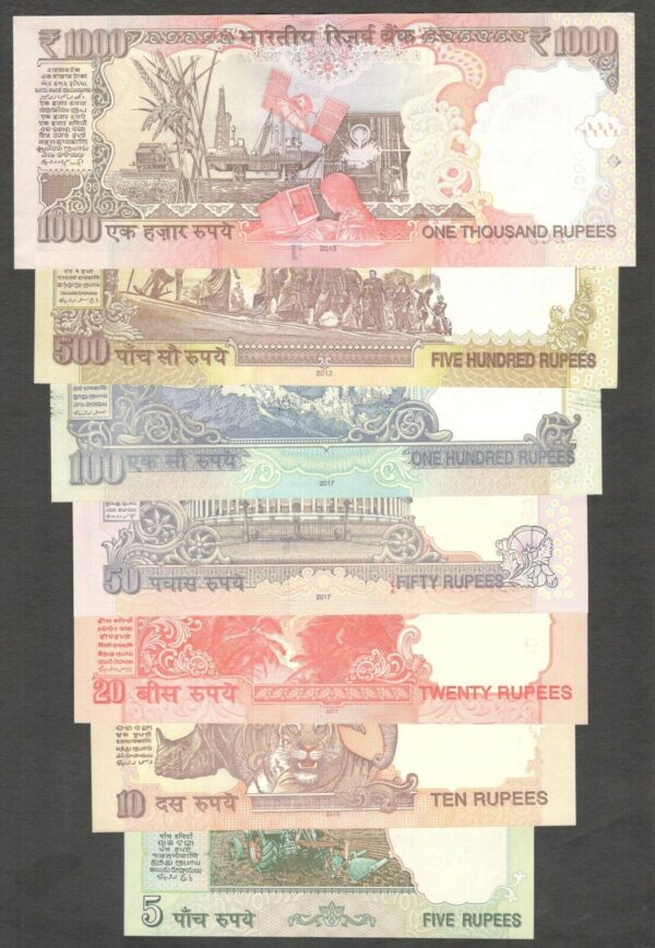 Full Set India 5 10 20 50 100 500 1000 1,000 Rupees 2009 - 2017 Random Year UNC - Image 2