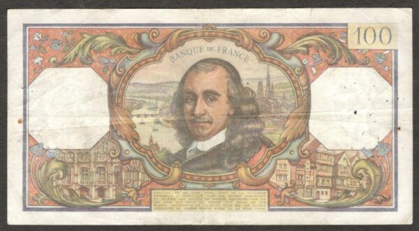 France 100 Francs Pierre Corneille P-149 1965 VF Spindle Hole - Image 2