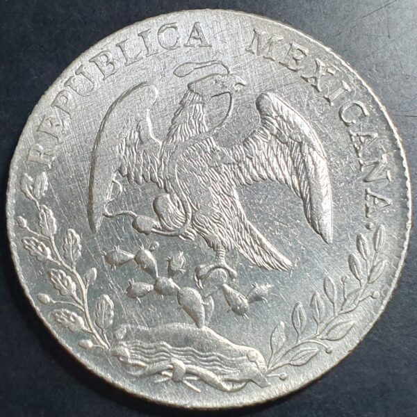 Mexico Second Republic 8 Reales 1887 Go RR Guanajuato Mint aUNC Details - Image 2