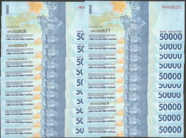 Lot 20 Pcs x 50 000 Rupiah Indonesia 1 Million P-159f 2021 / 2016 UNC - Image 2