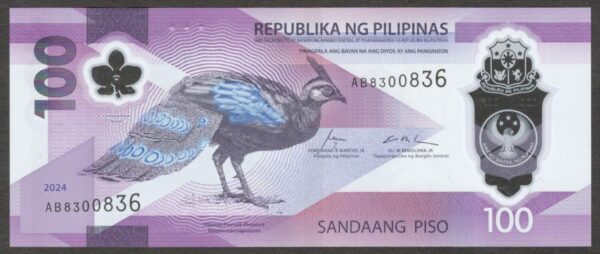 NEW Philippines 100 Pesos Palawan Peacock Pheasant Polymer 2024 UNC