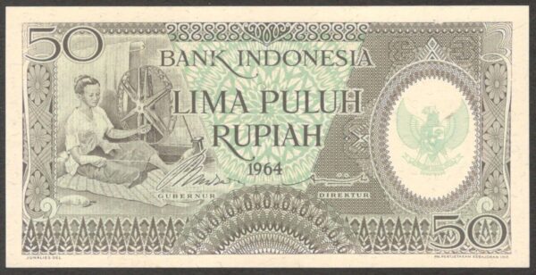 Indonesia 50 Rupiah Worker P-96 1964 UNC