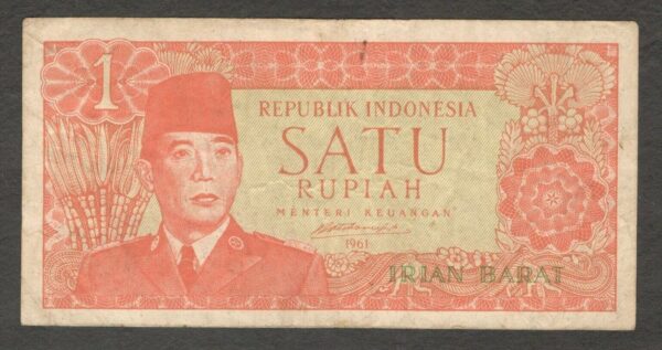 Indonesia Irian Barat 1 Rupiah President Sukarno 1961 VF