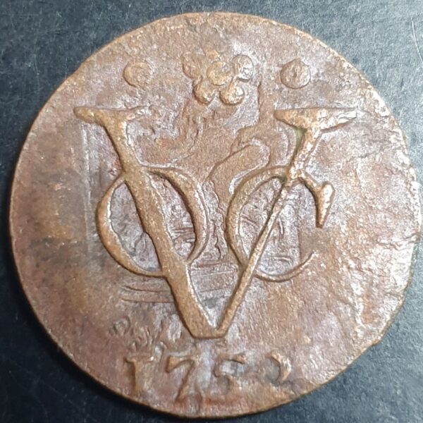 Netherlands East Indies VOC Holland Indonesia 1 One Duit 1752 Rosette Mintmark
