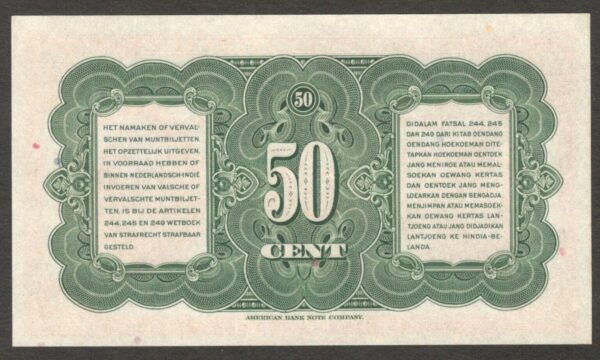 Netherland Indies Civil Administration Indonesia 50 Cent P-110 1943 UNC - Image 2