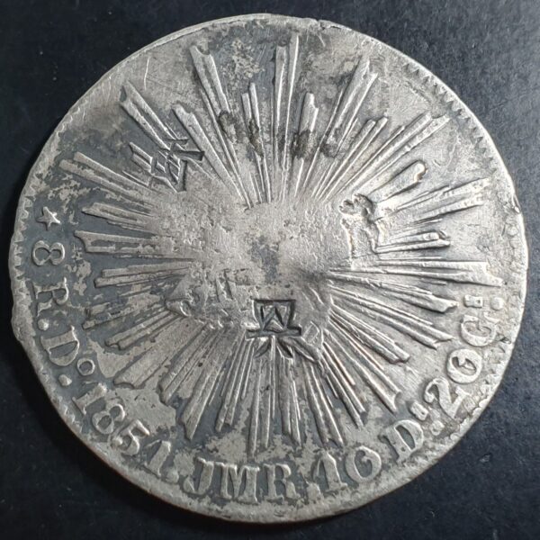 Mexico First Republic 8 Reales 1851 Do JMR Durango Mint Chinese Chopmark