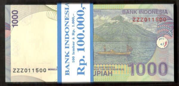 Lot 100 Pcs 1 Bundle Indonesia 1000 1,000 Rupiah SOLID LAST PREFIX ZZZ 2011 UNC