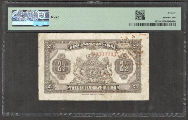 Netherlands Indies Indonesia 2 1/2 2.5 Gulden Wilhelmina 1920 PMG 20 NET - Image 2
