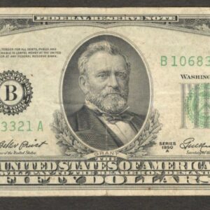 United States ERROR Printed Fold $50 50 Dollars Grant 1950A VF
