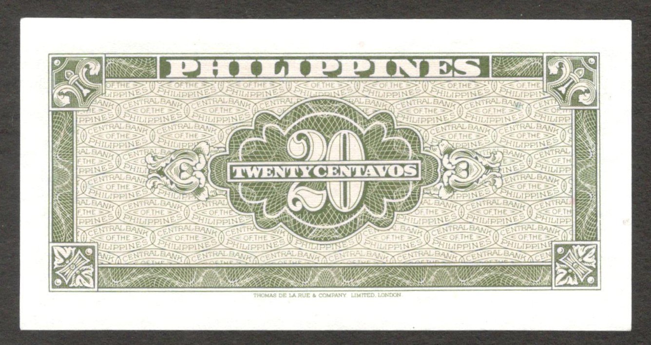 Philippines 20 Centavos English Series Garcia P-130b 1949 UNC No Stain - Image 2
