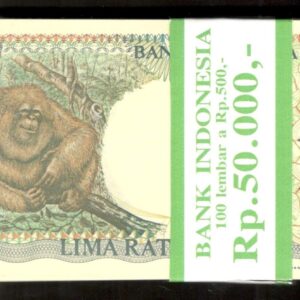 Indonesia Lot 100 Pcs Consecutive Bundle 500 Rupiah P-128d 1995 / 1992 UNC