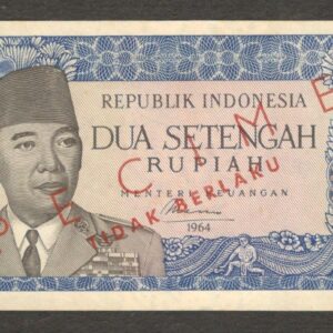 Indonesia 2 1/2 2.5 Rupiah Specimen President Soekarno P-81bs 1964 aUNC