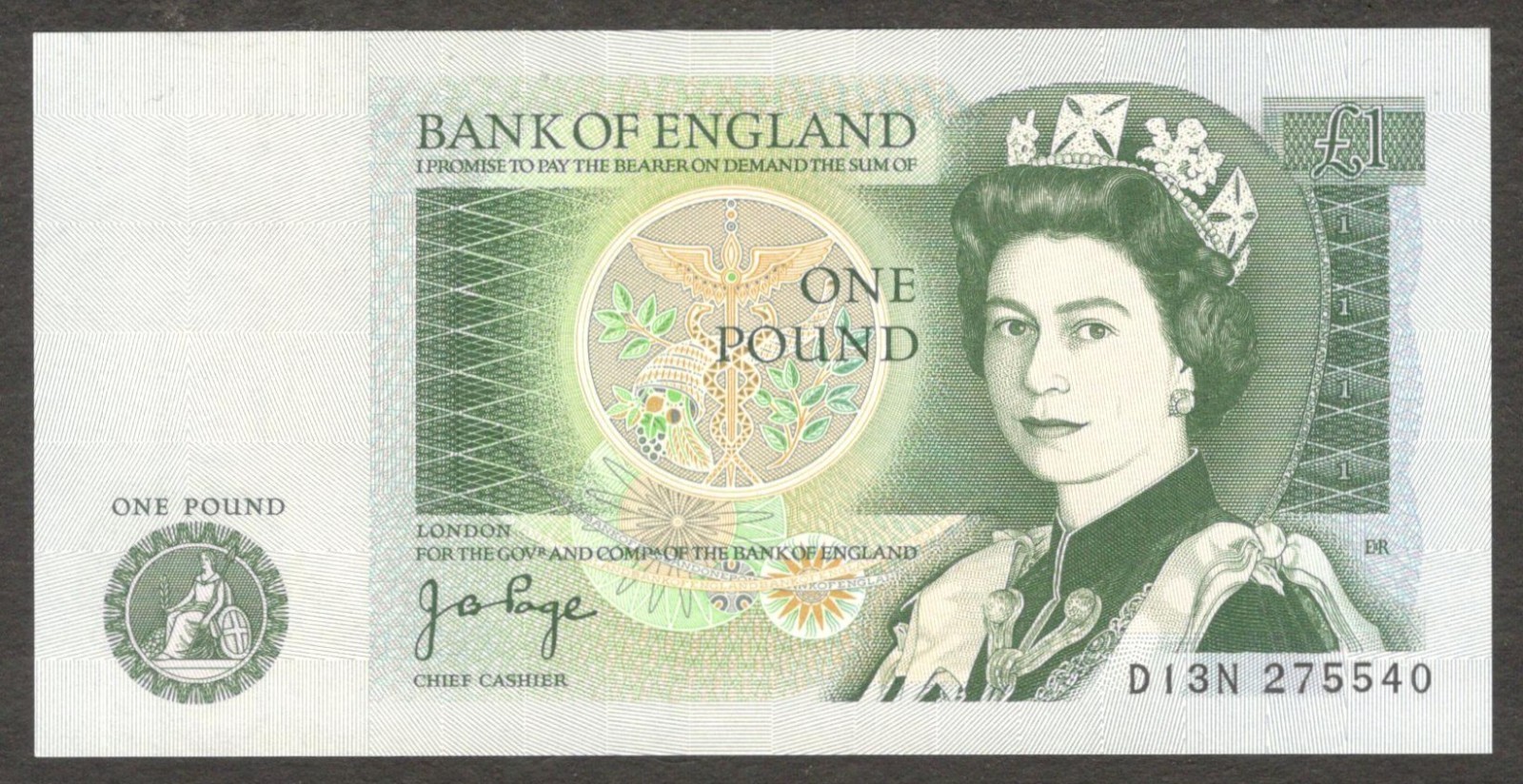 England Bank of 1 Pound Queen Elizabeth II J. B. Page P-377a 1978-1980 UNC
