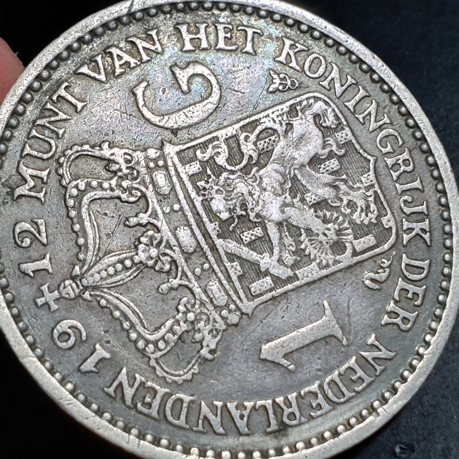 Netherlands 1 Gulden Wilhelmina Crown 1912 XF Light Blue Toning - Image 4