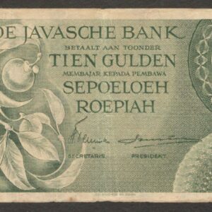 Netherlands Indies Indonesia 10 Gulden Mangosteen Green P-89 1946 Fine+