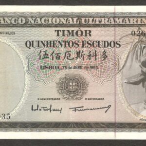 Timor Portugal 500 Escudos Regulo Aleixo P-29a 1963 VF+ Crisp