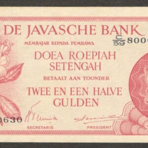 Netherlands Indies Indonesia 2 1/2 2.5 Gulden P-99 1948 AU Original