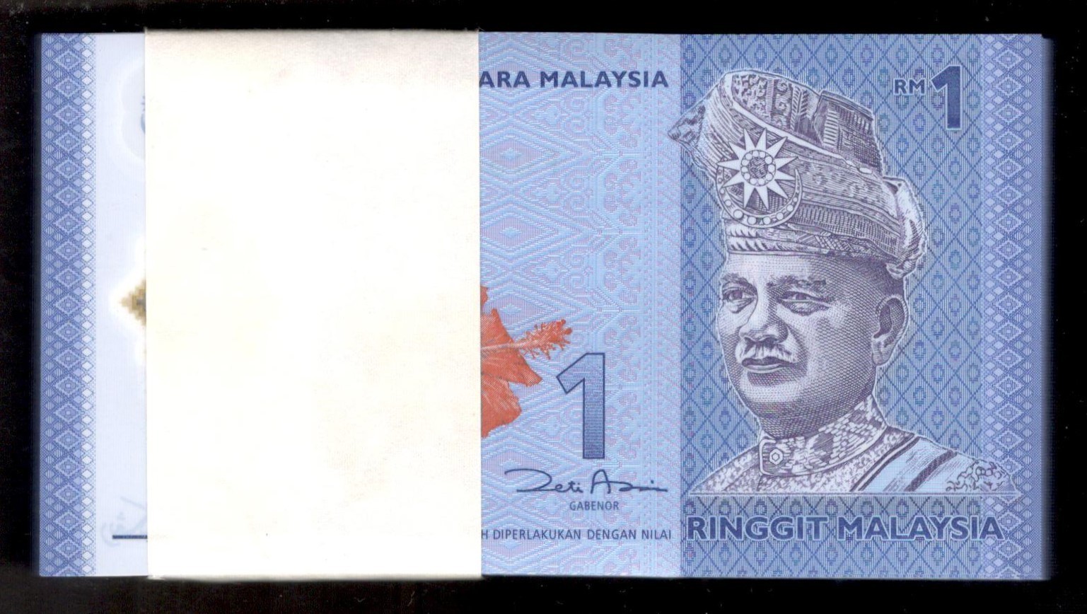 Malaysia Lot 100 Pcs Consecutive Bundle 1 Ringgit Zeti Aziz Sign. P-51a 2011 UNC
