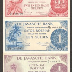 Netherlands Indies Indonesia FullSet 3 Pcs 1/2 1 21/2 Gulden P-95 96 97 1948 UNC