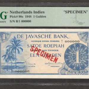 Netherlands Indies Indonesia 1 Gulden Specimen P-98s 1948 PMG 58 Ch aUNC