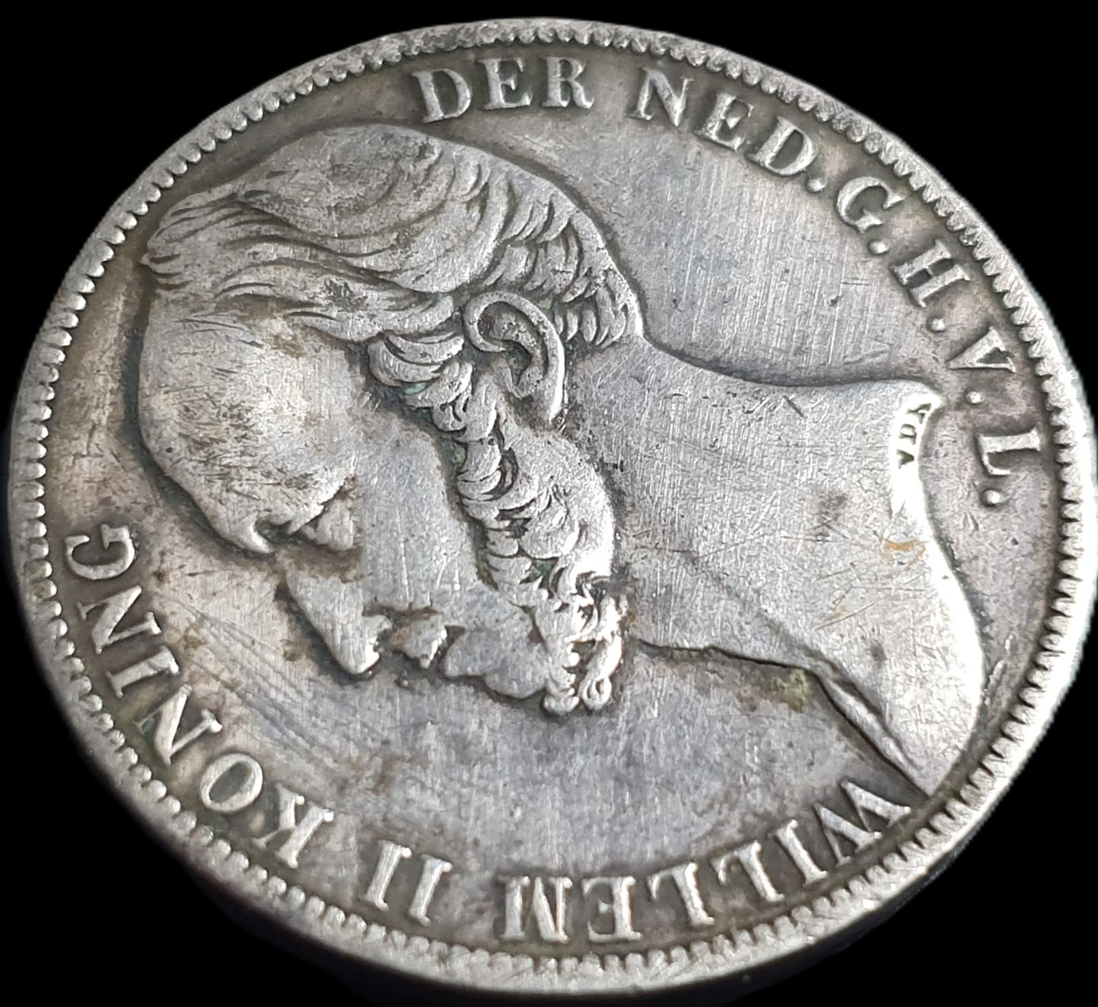 Netherlands 1 Gulden Willem William II 1847 VF Sharp Detail - Image 3