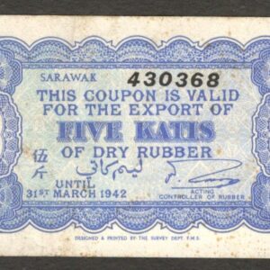 Sarawak Rubber Coupon Export 5 Katis 1942 VF