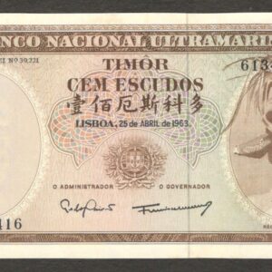 Timor Portugal 100 Escudos Regulo Aleixo P-28a(6) 1963 UNC No Stain