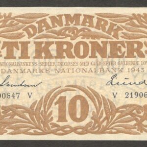 Denmark 10 Kroner Series V Svendsen & Lund P-31p 1943 UNC