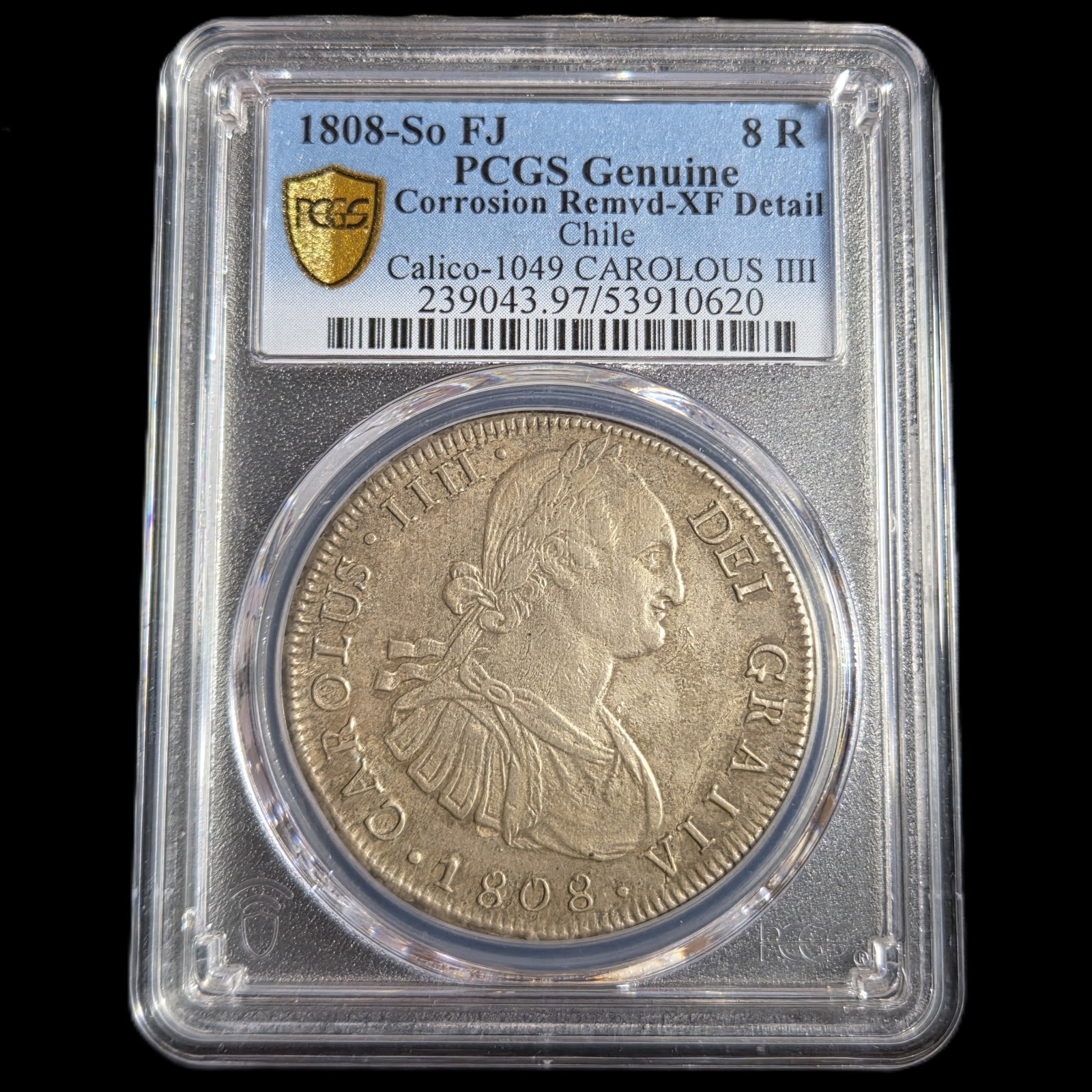 Chile Spanish Colonial 8 Reales Carol Carolus IIII 1808 So FJ Santiago Mint - Image 2