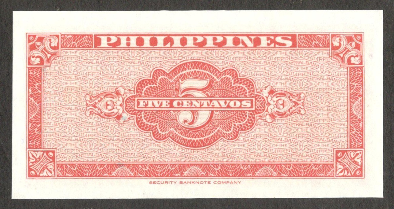 Philippines 5 Centavos English Series Garcia P-125 1949 UNC No Stain - Image 2