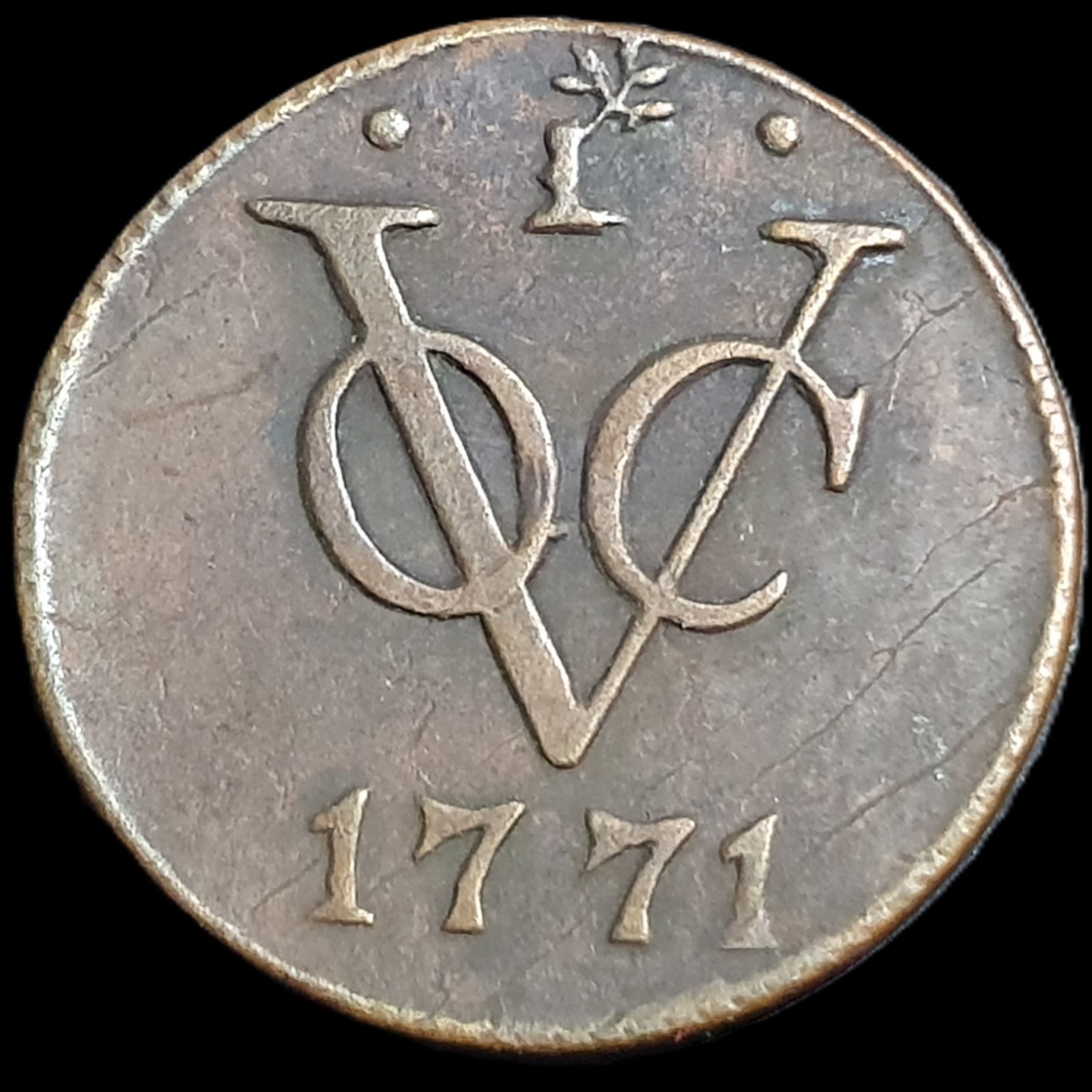 Netherlands East Indies VOC Gelderland Indonesia 1 One Duit 1771 Trunk Mintmark