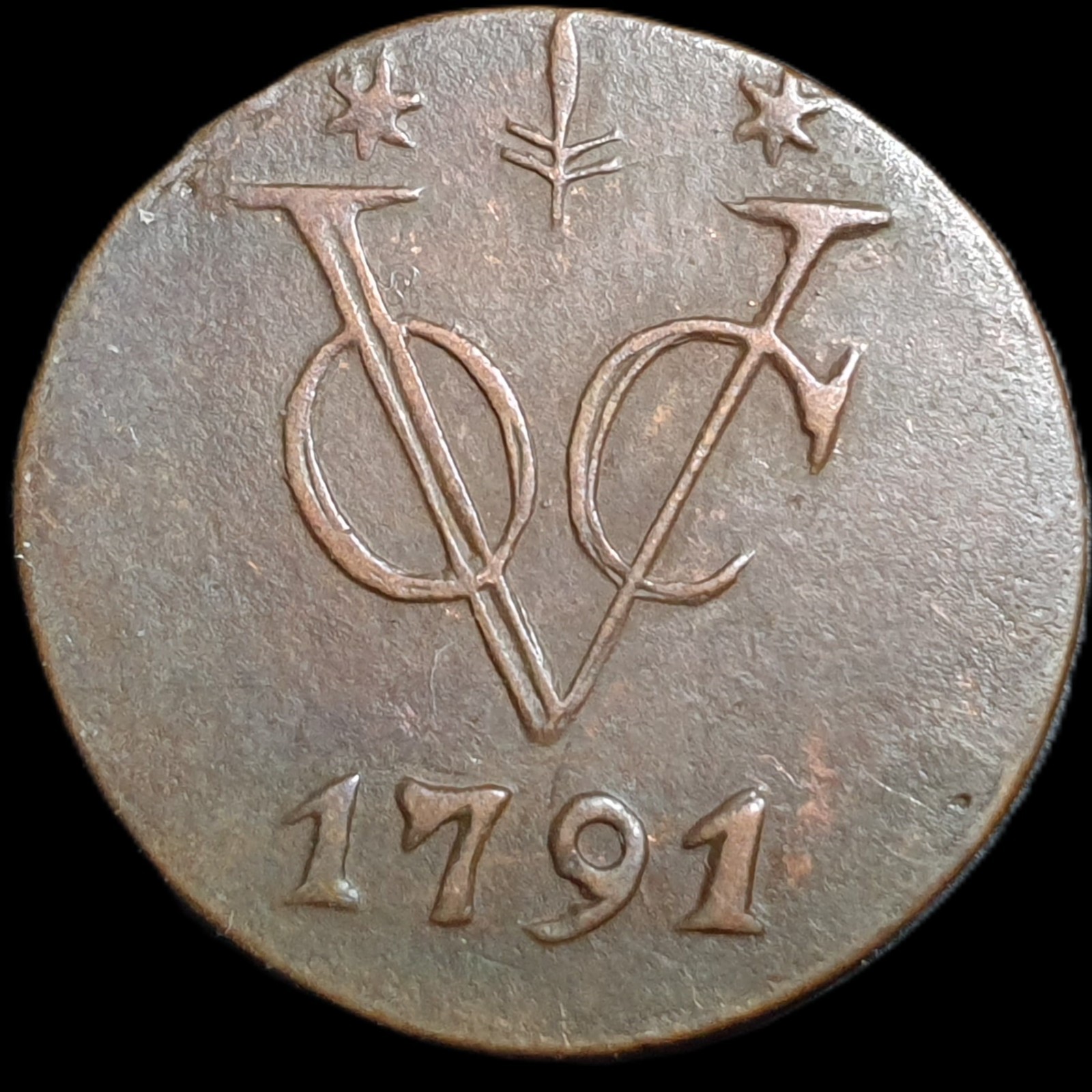 Netherlands East Indies VOC Gelderland Indonesia 1 One Duit 1791 Corn Mintmark