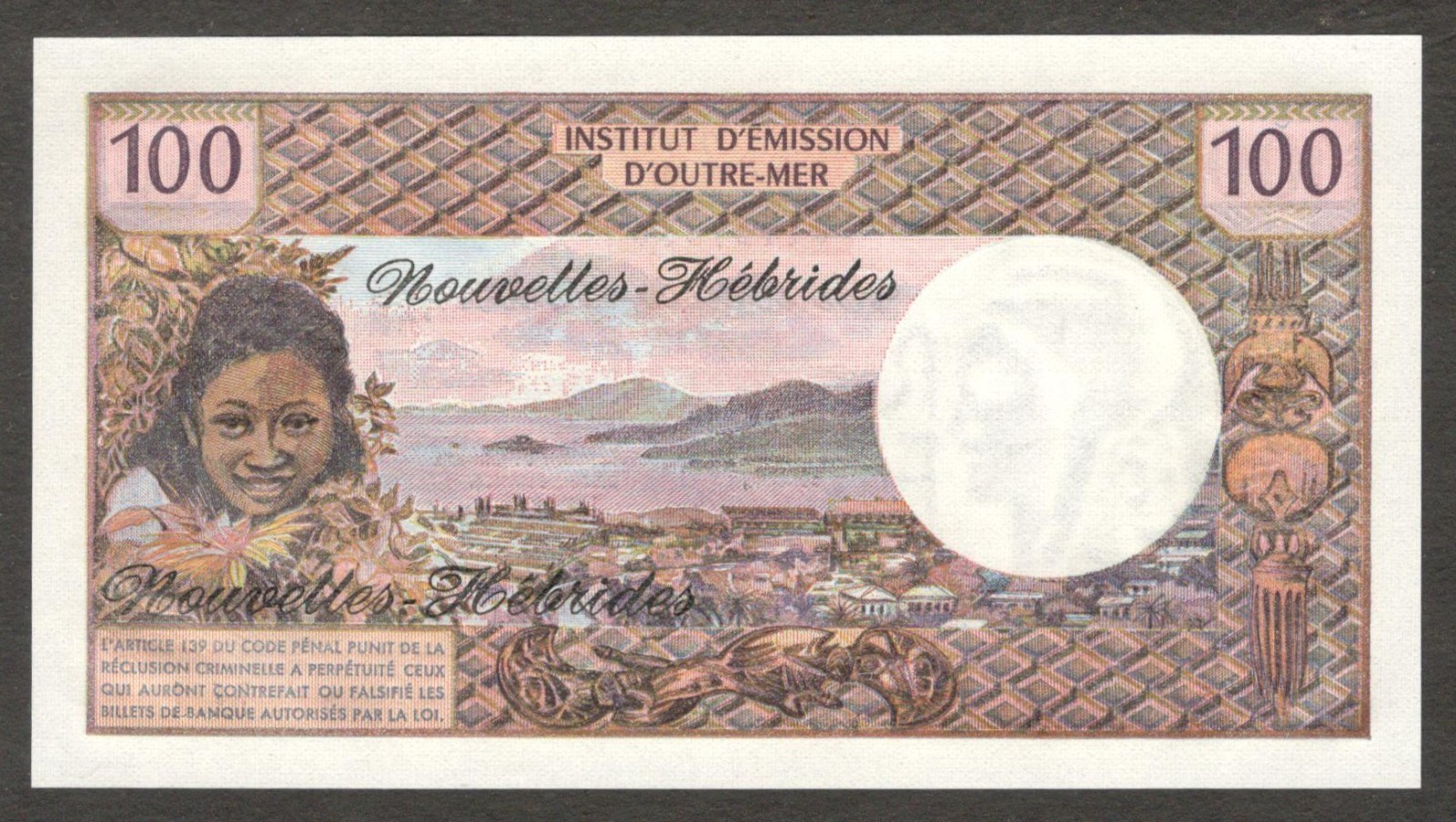 Vanuatu New Hebrides 100 Francs P-18c 1975 UNC - Image 2