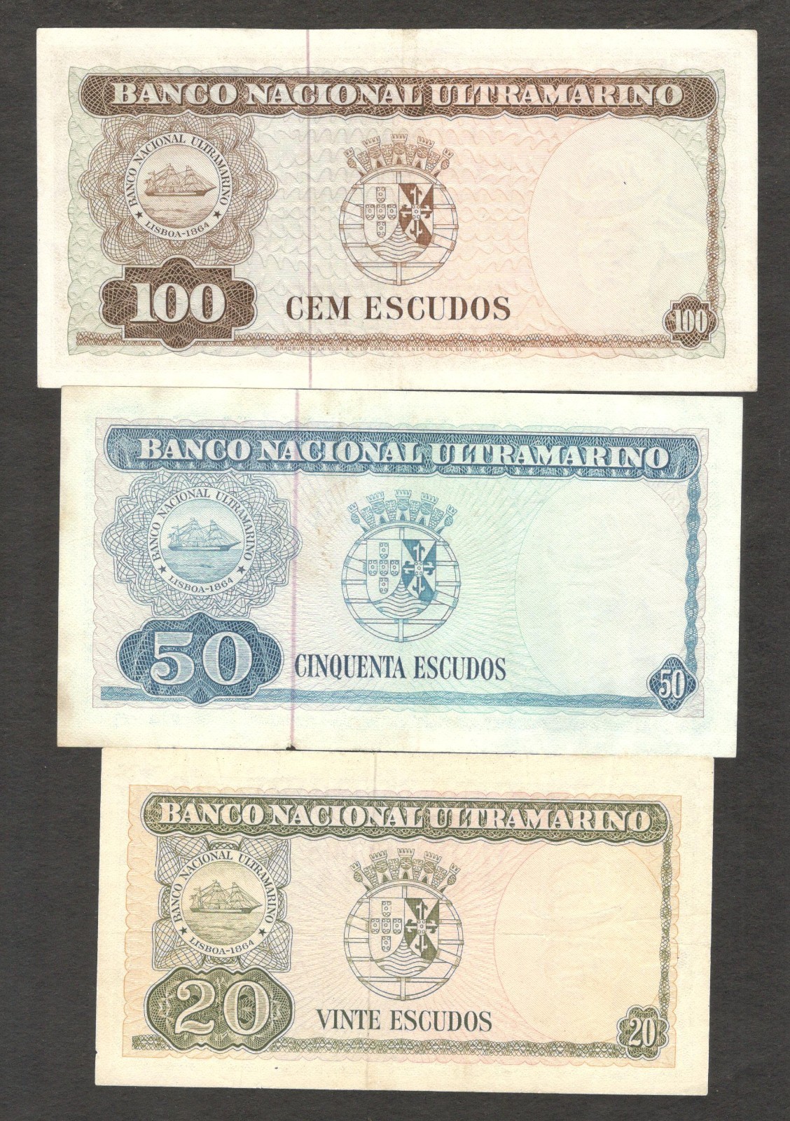 Timor 20 50 100 Escudos P-26 P-27 P-28 1963 1967 Fine to XF - Image 2