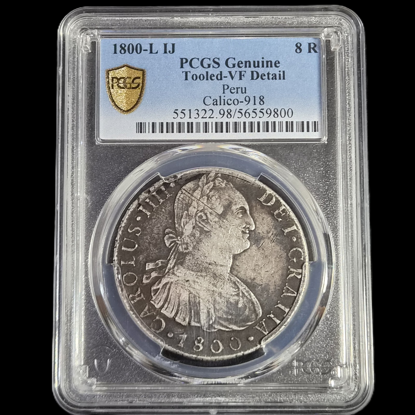 Peru Spanish Colonial 8 Reales Carol Carolus IIII 1800 L IJ Lima Mint PCGS VF - Image 3