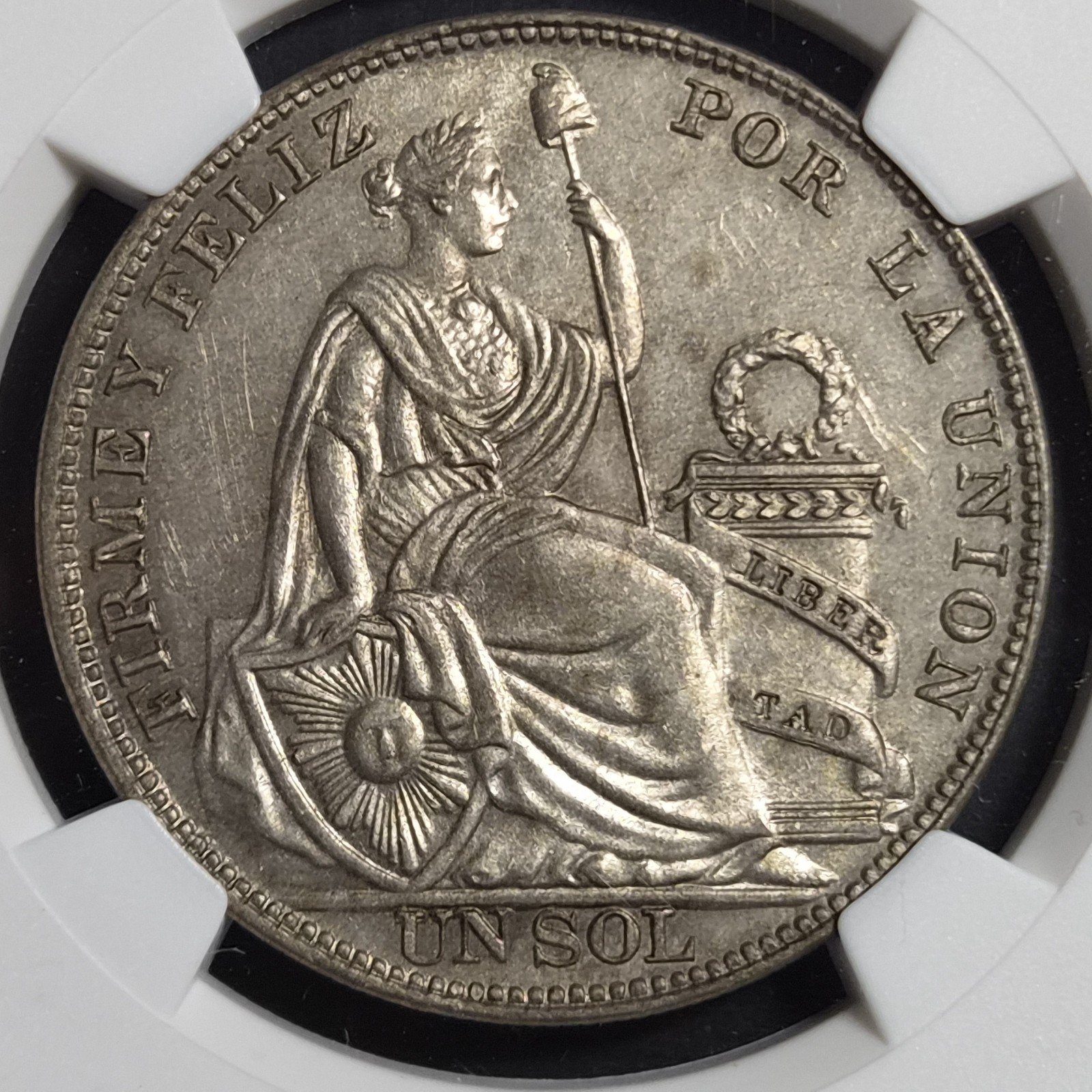 Peru 1 Un Sol Keydate 1933 NGC AU 58 Very Nice Almost MS - Image 2