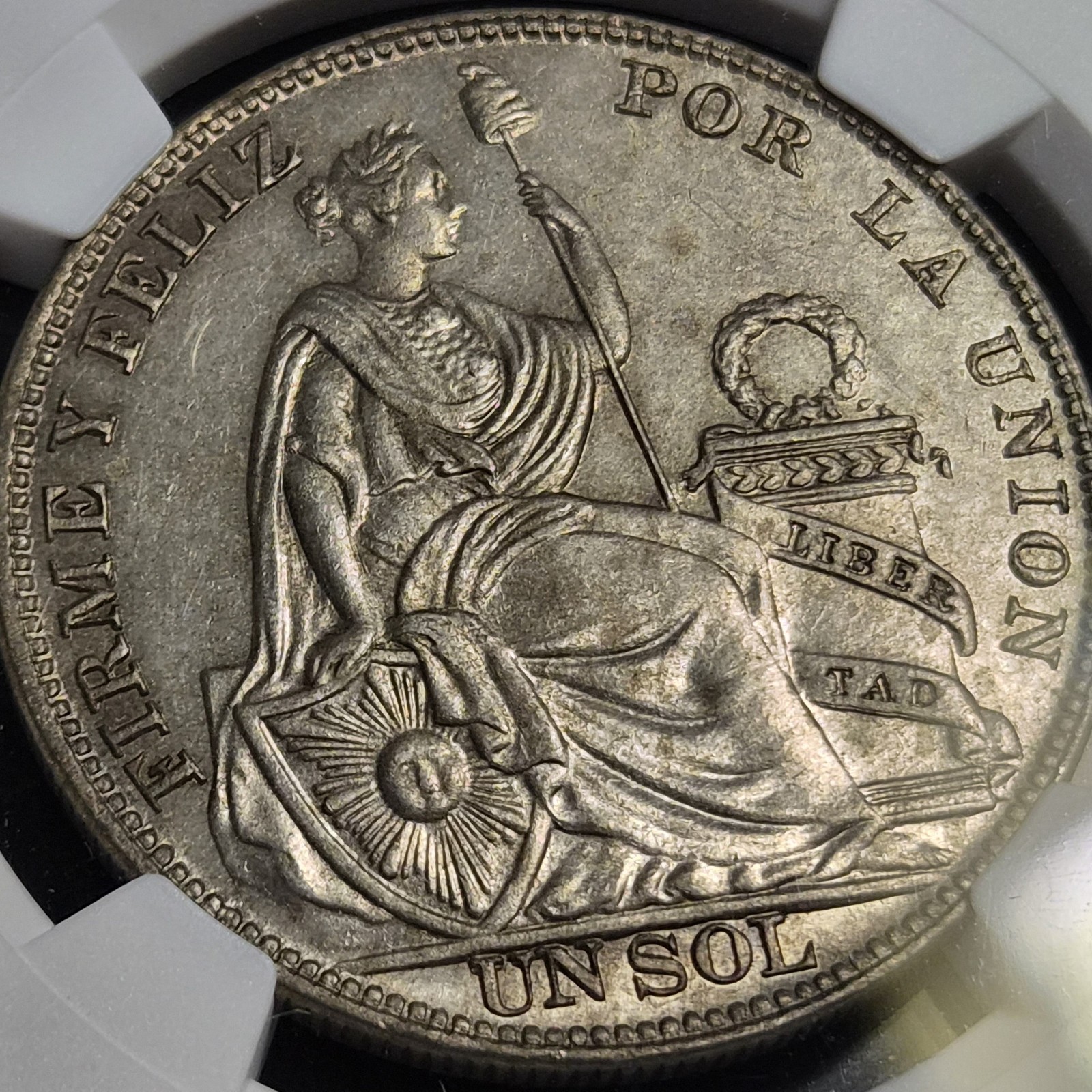 Peru 1 Un Sol Keydate 1933 NGC AU 58 Very Nice Almost MS - Image 3