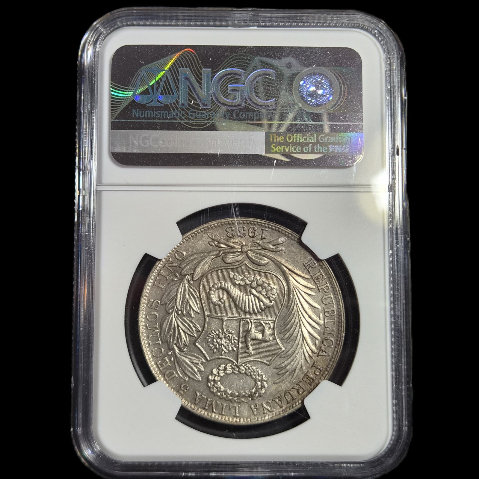 Peru 1 Un Sol Keydate 1933 NGC AU 58 Very Nice Almost MS - Image 4