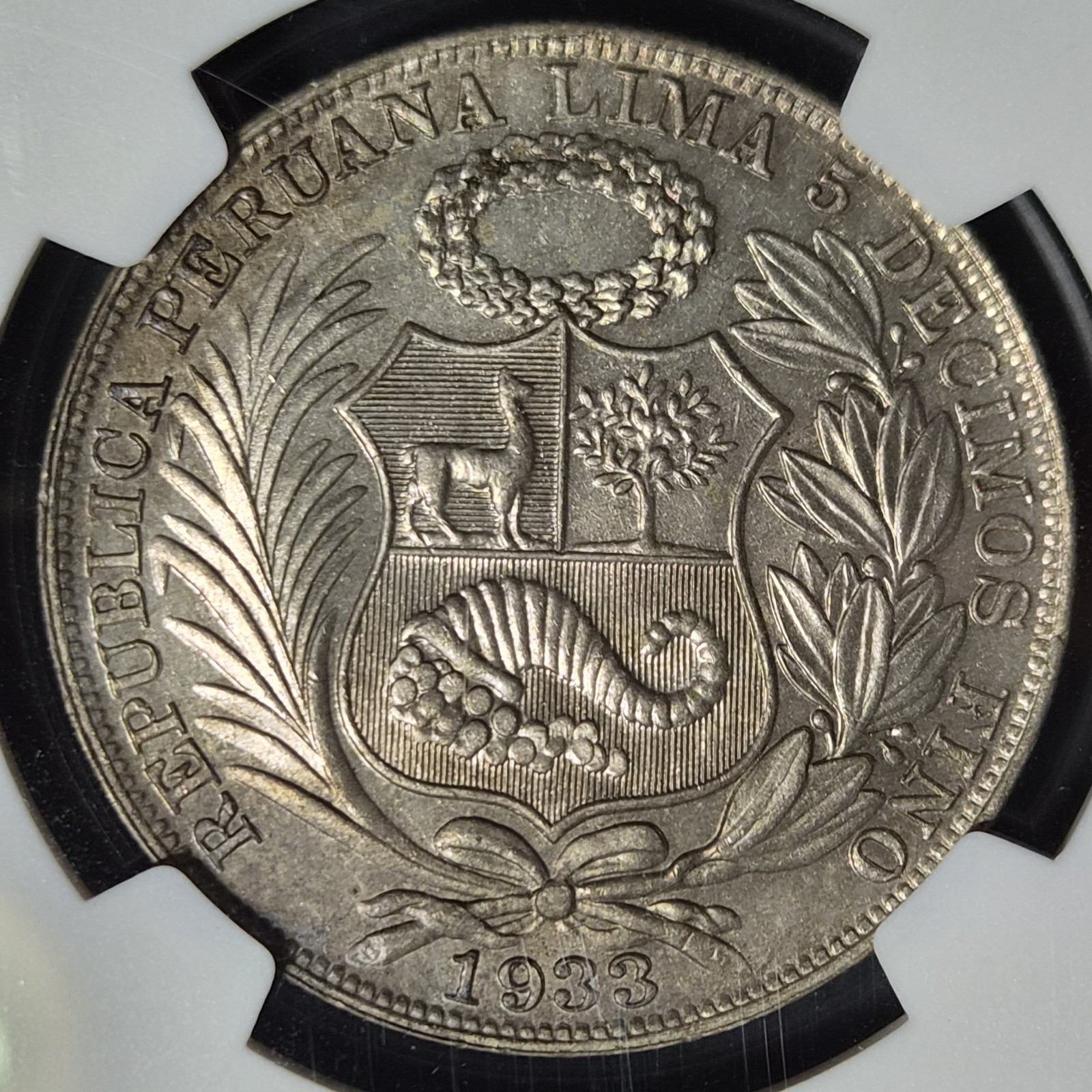 Peru 1 Un Sol Keydate 1933 NGC AU 58 Very Nice Almost MS - Image 5
