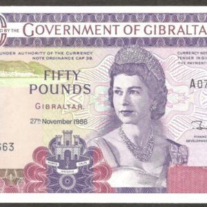 Gibraltar 50 Pounds Queen Elizabeth II P-24 1986 UNC