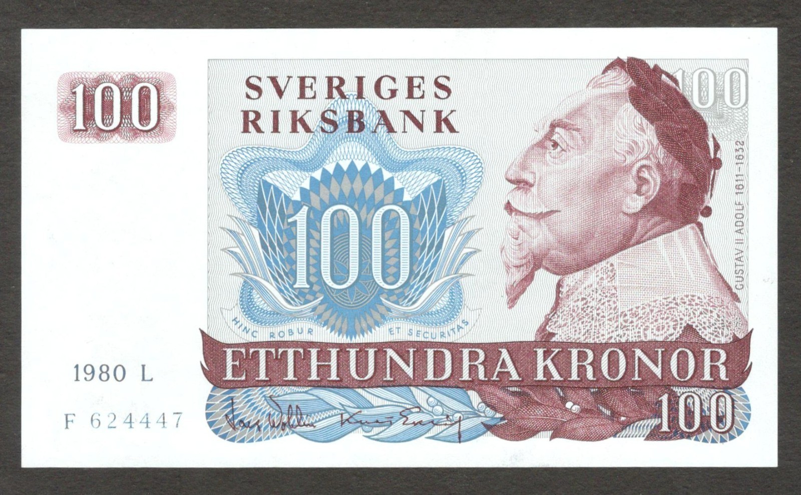 Sweden 100 Kronor Series L King Gustav II Adolf P-54c 1980 GEM UNC