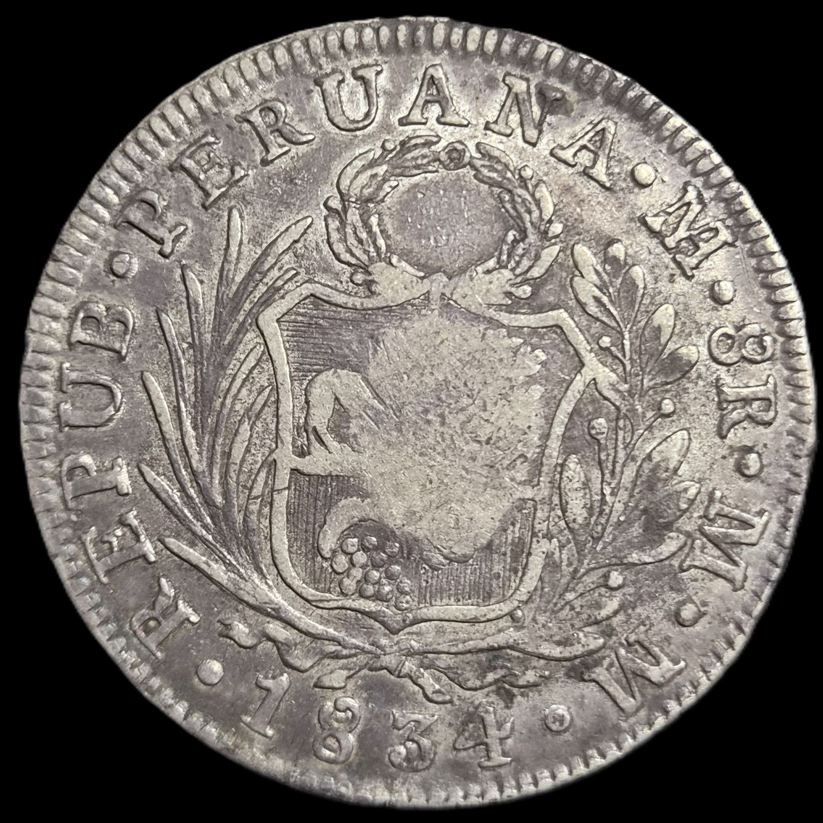 Philippines Isabel II Countermark on Peru 8 Reales 1834 VF Genuine - Image 2